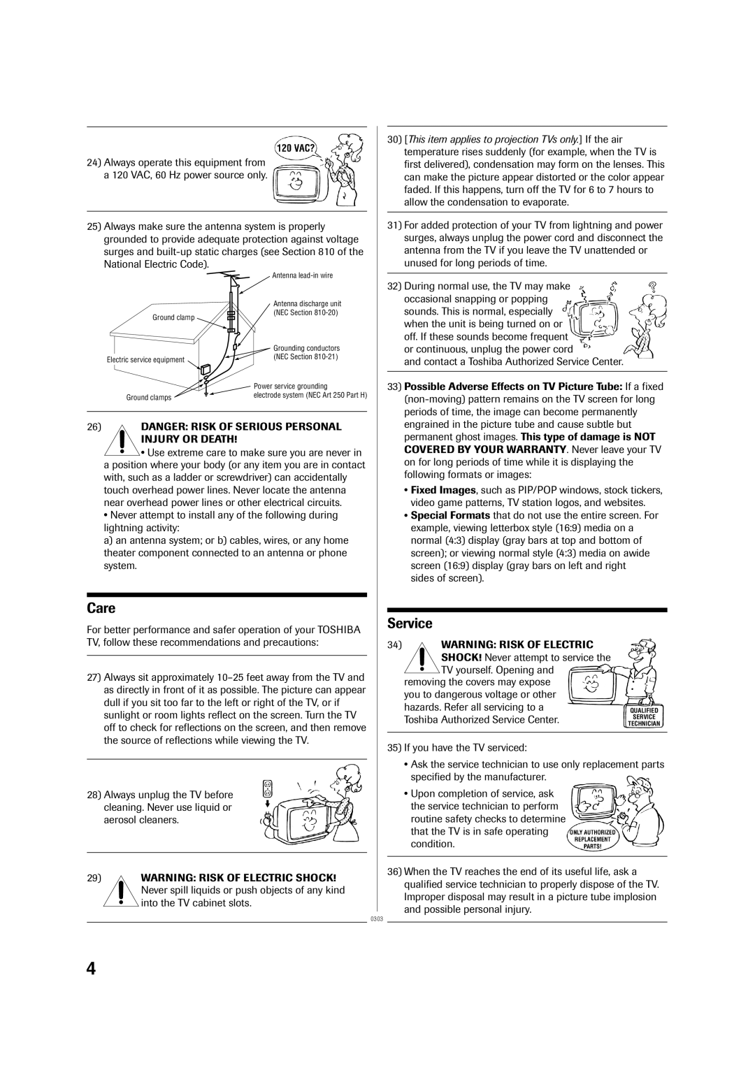 Toshiba 20A43 manual Care 