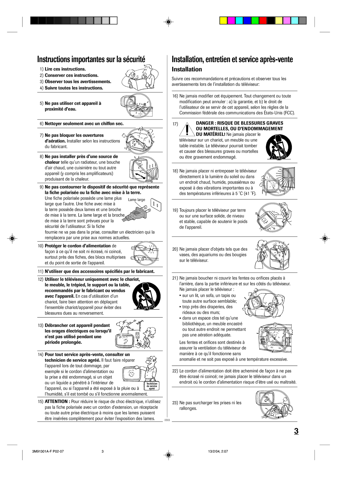 Toshiba 20A44 manual Installation, entretien et service aprs-vente 