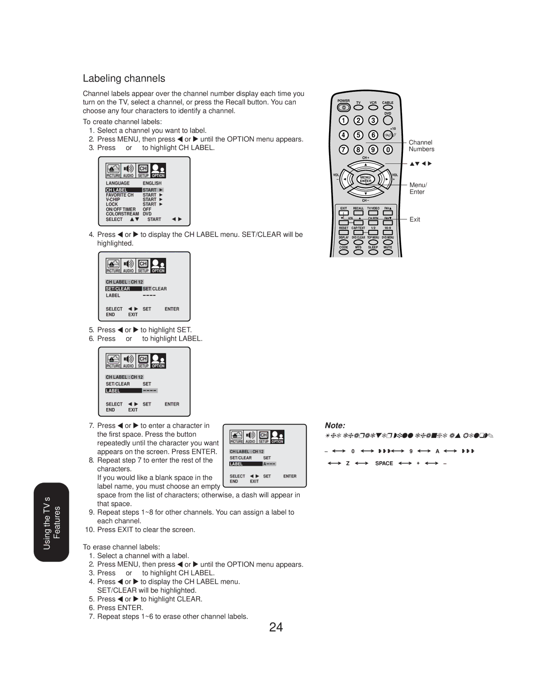 Toshiba 20AF44 appendix Labeling channels 