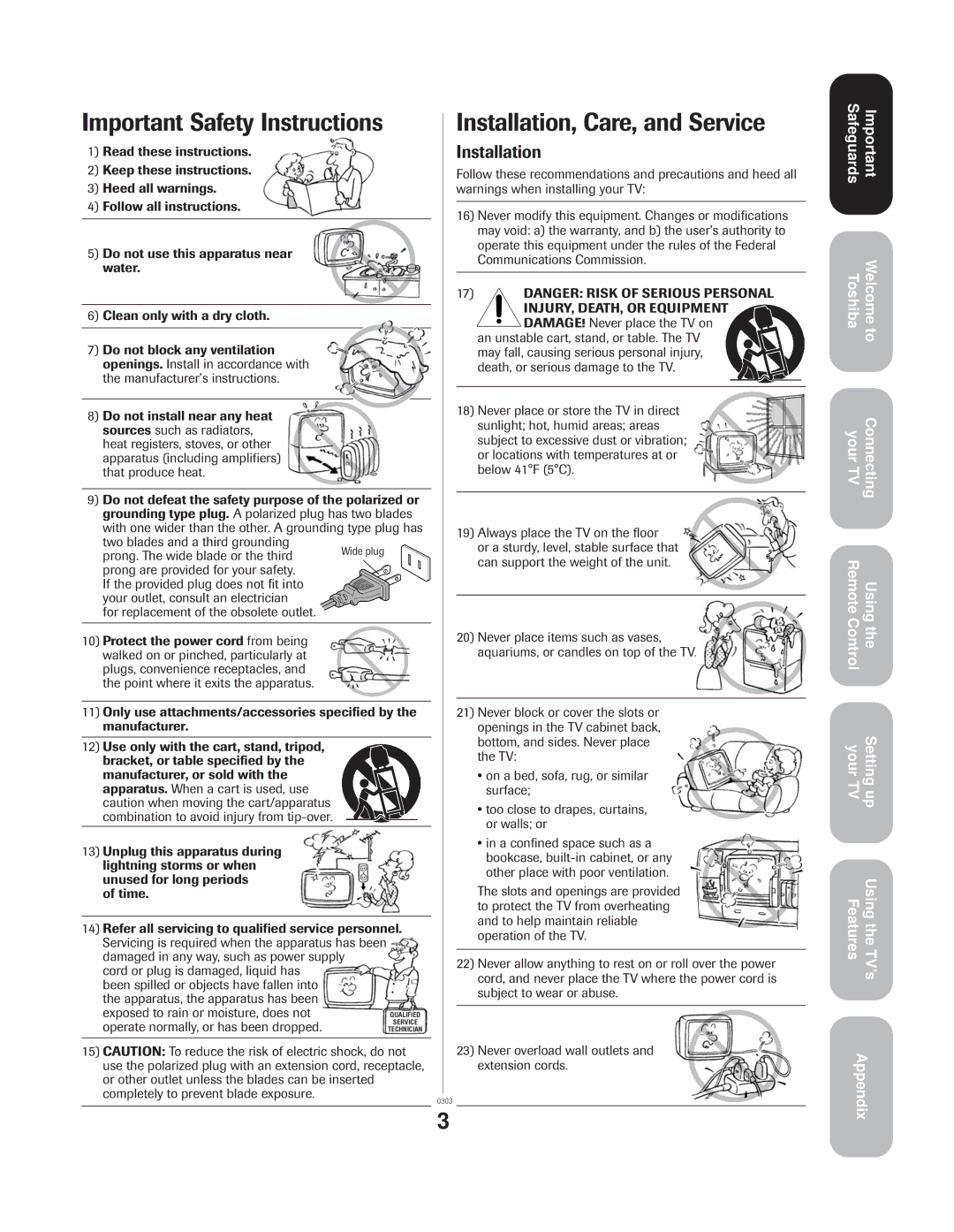 Toshiba 20AF44 appendix Important Safety Instructions 