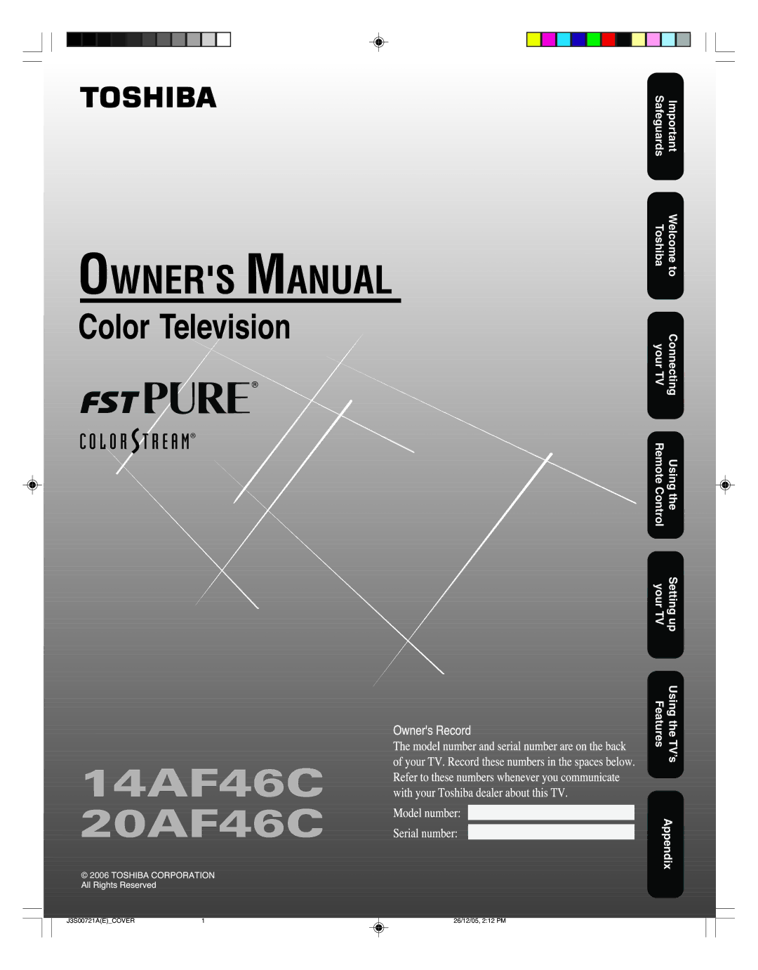 Toshiba appendix 14AF46C 20AF46C 