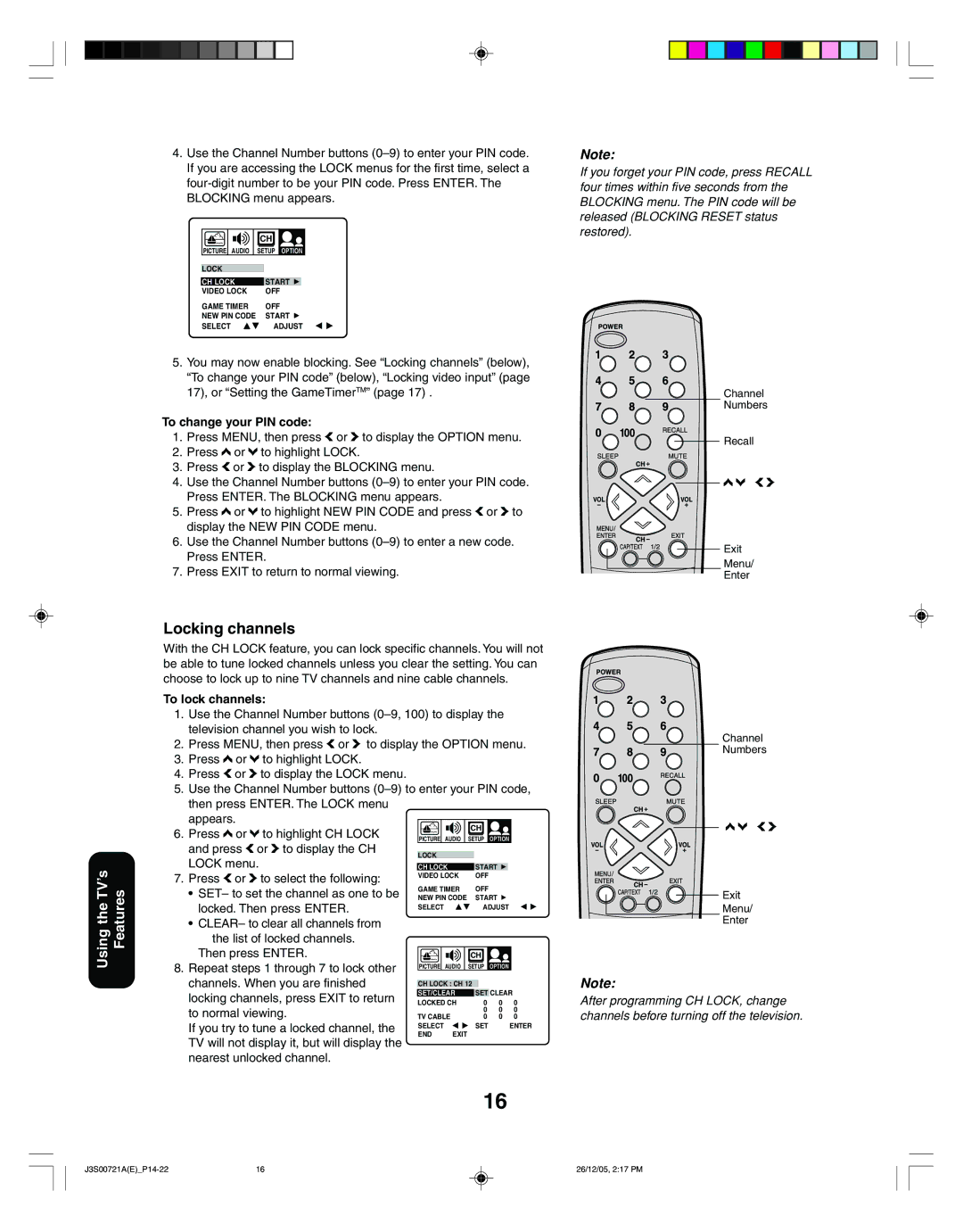 Toshiba 20AF46C, 14AF46C appendix Locking channels, To change your PIN code, To lock channels 