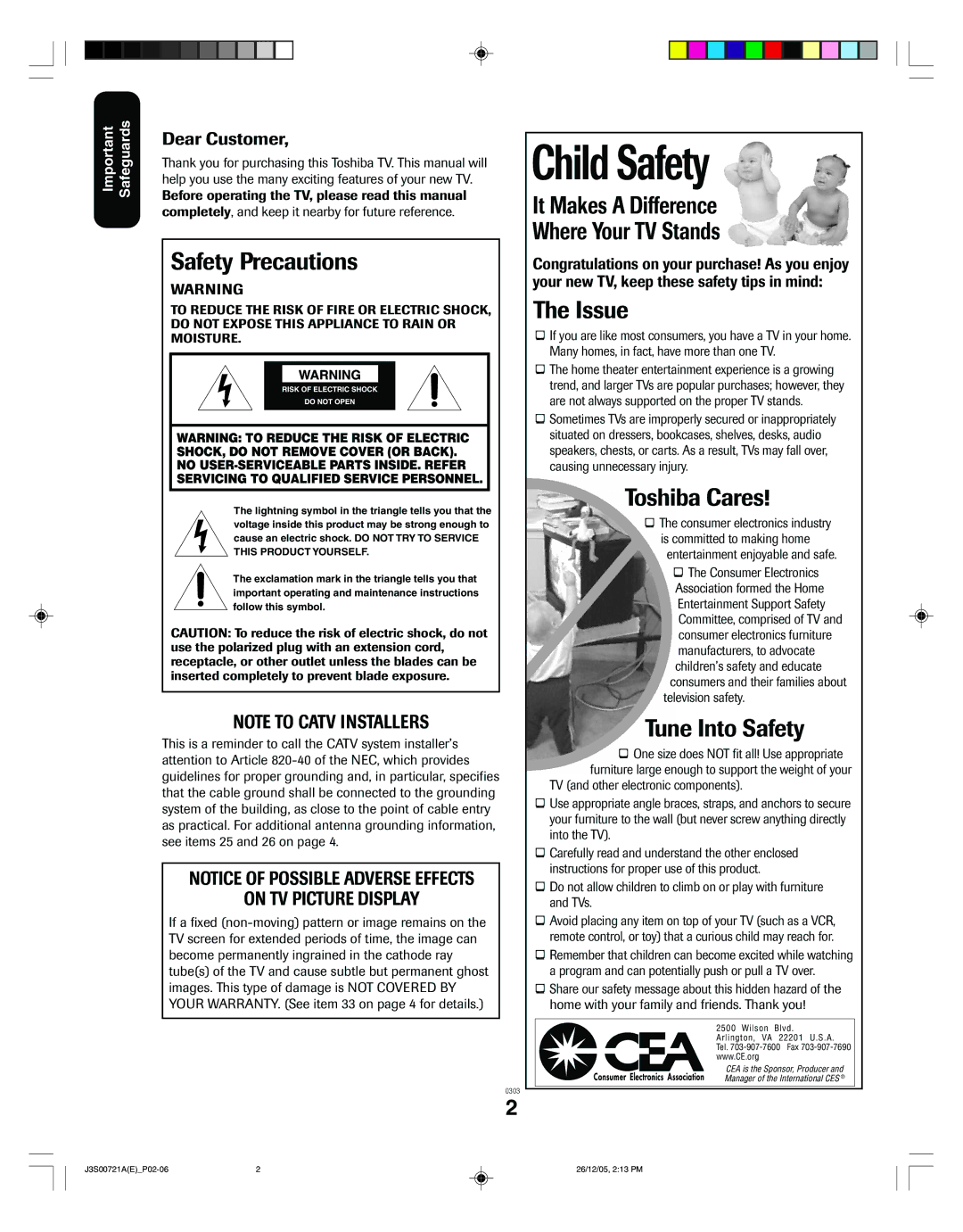 Toshiba 20AF46C, 14AF46C appendix Child Safety 