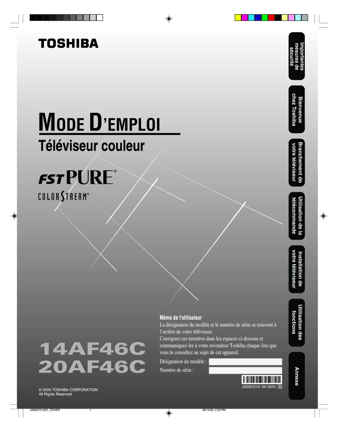 Toshiba 14AF46C, 20AF46C appendix Annexe 