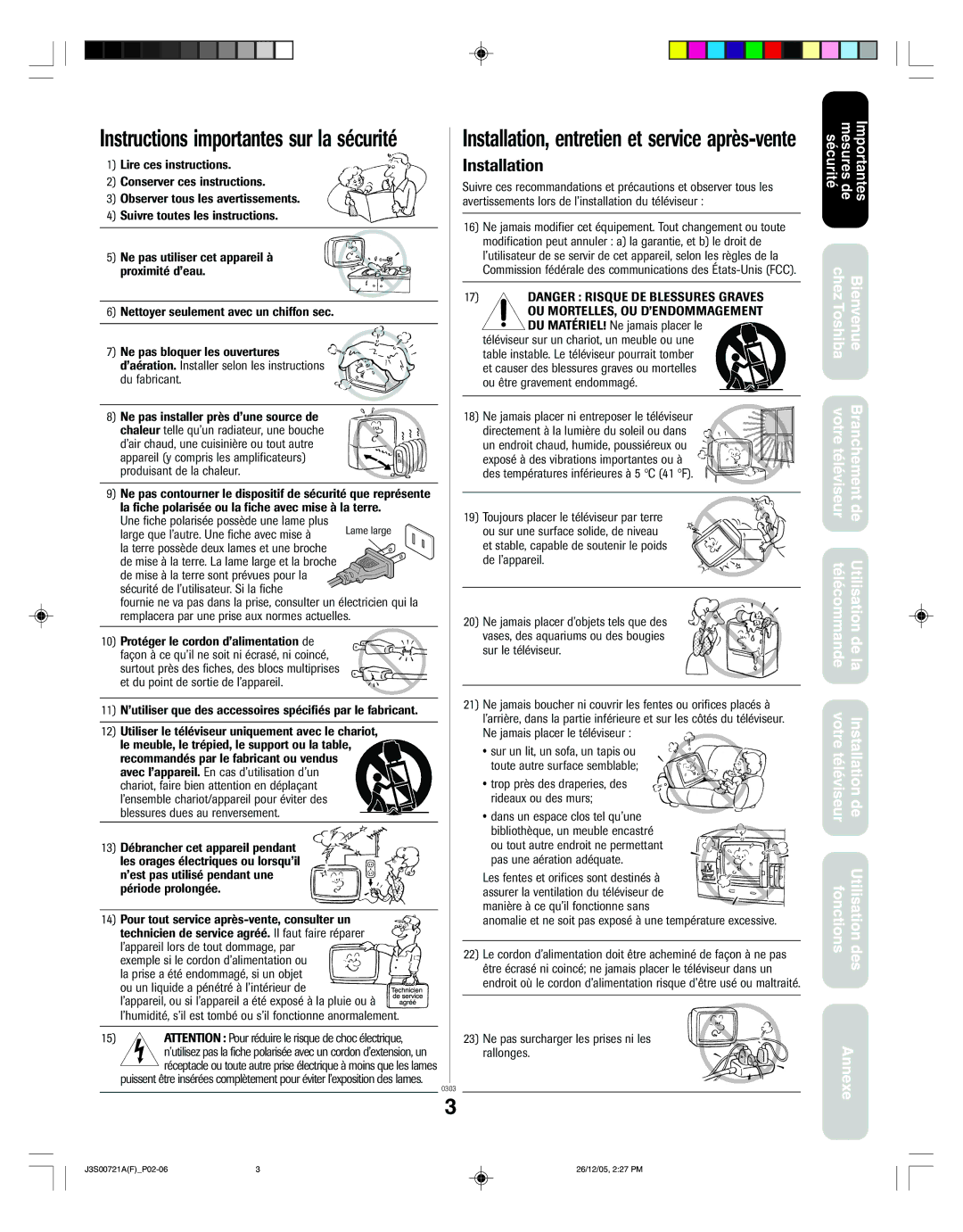 Toshiba 14AF46C, 20AF46C appendix Instructions importantes sur la sécurité 