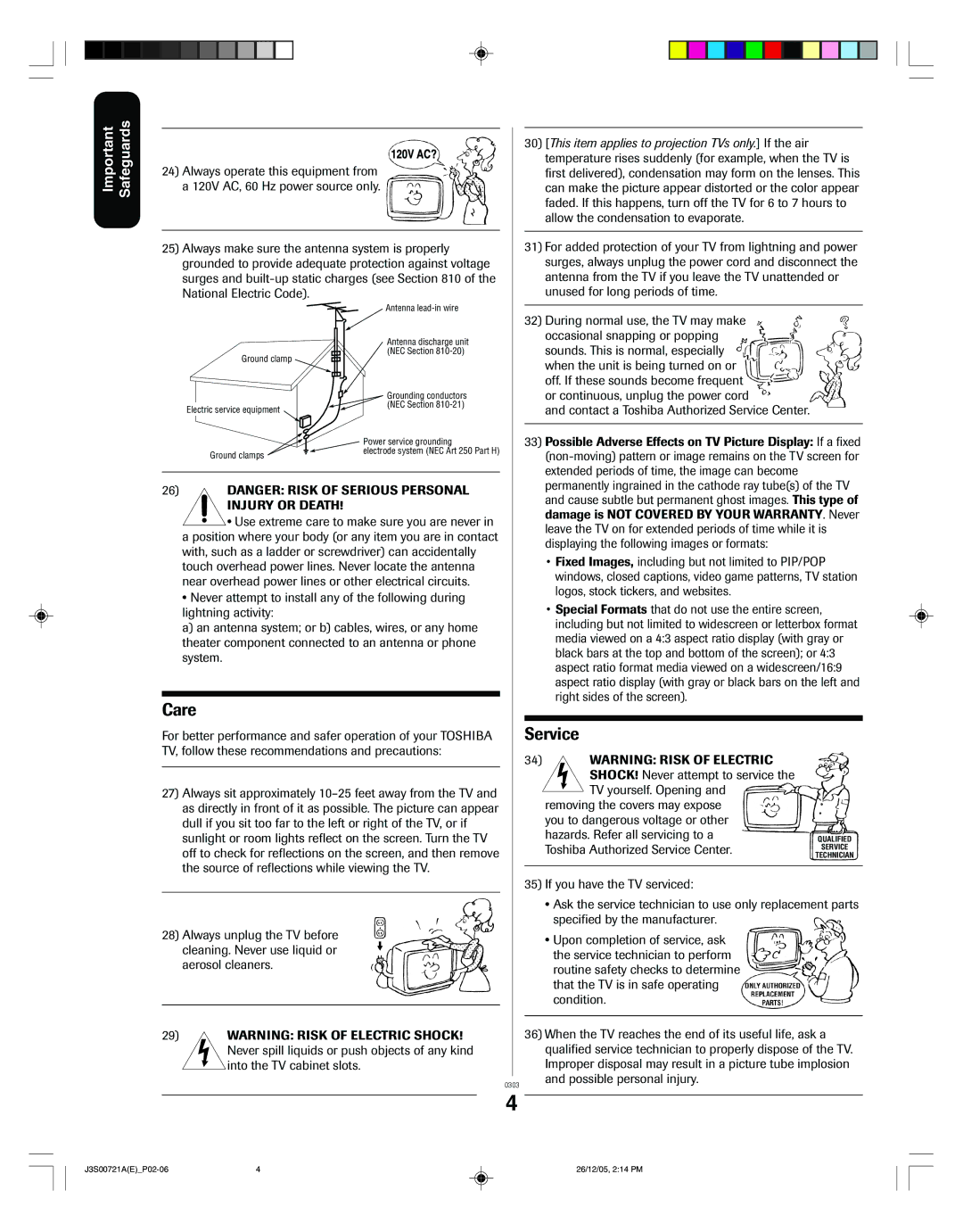 Toshiba 20AF46C, 14AF46C appendix Care 