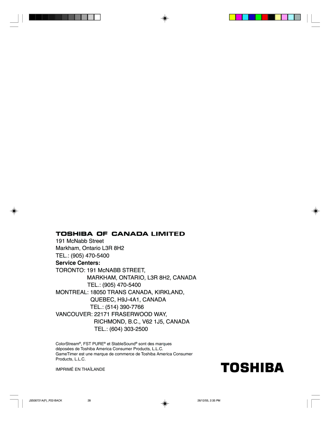 Toshiba 20AF46C, 14AF46C appendix EL 4 