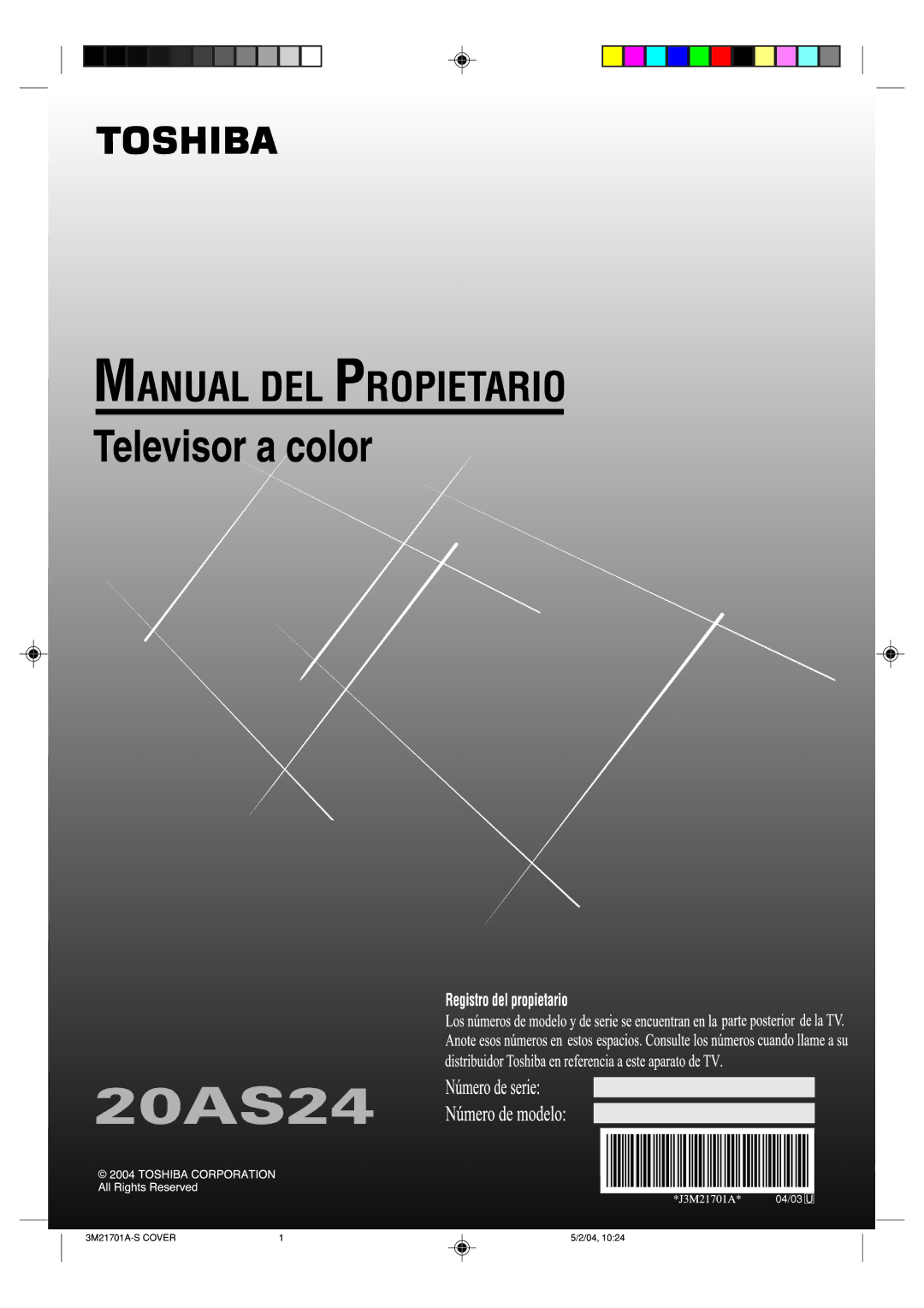 Toshiba 20AS24 manual 04/03 U 