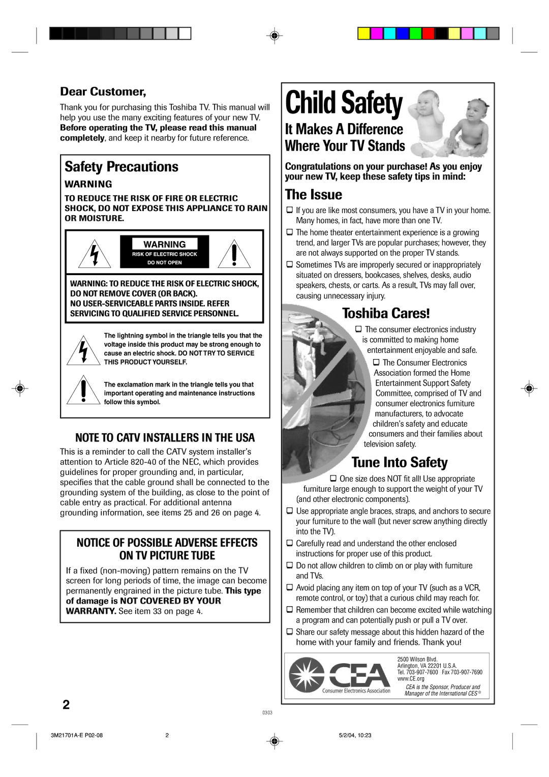 Toshiba 20AS24 manual Child Safety 