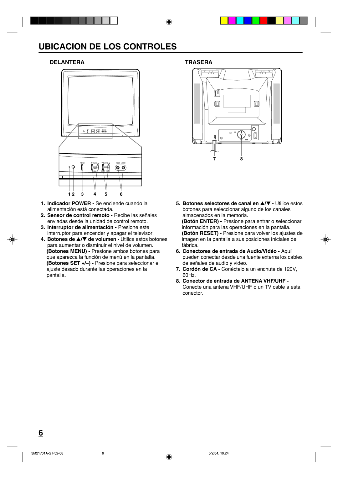 Toshiba 20AS24 manual Ubicacion DE LOS Controles, Delantera Trasera 