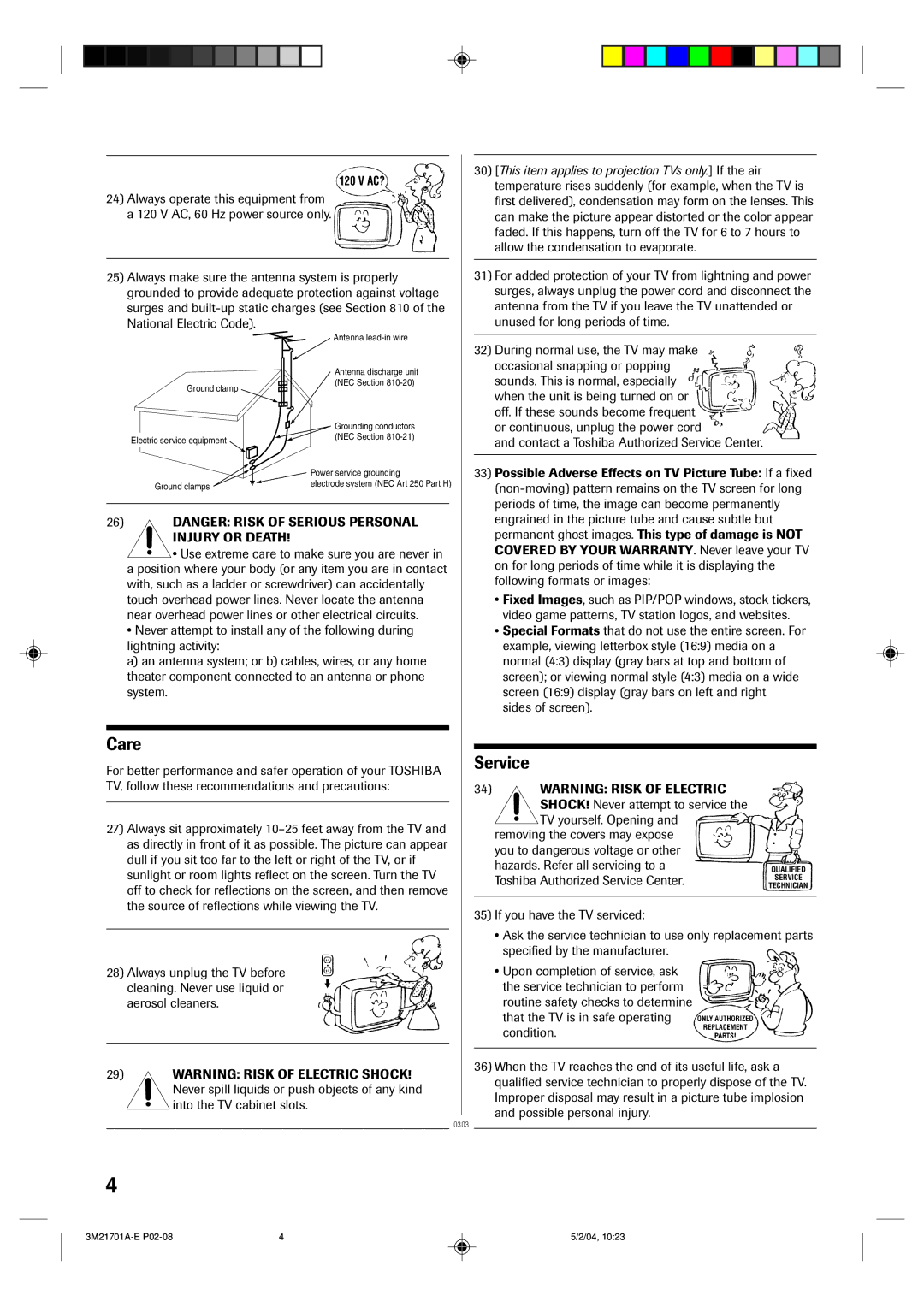 Toshiba 20AS24 manual Care 