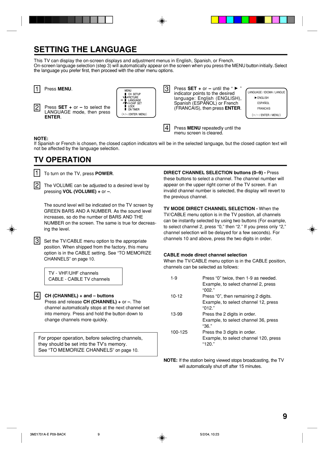 Toshiba 20AS24 manual Setting the Language, Enter 