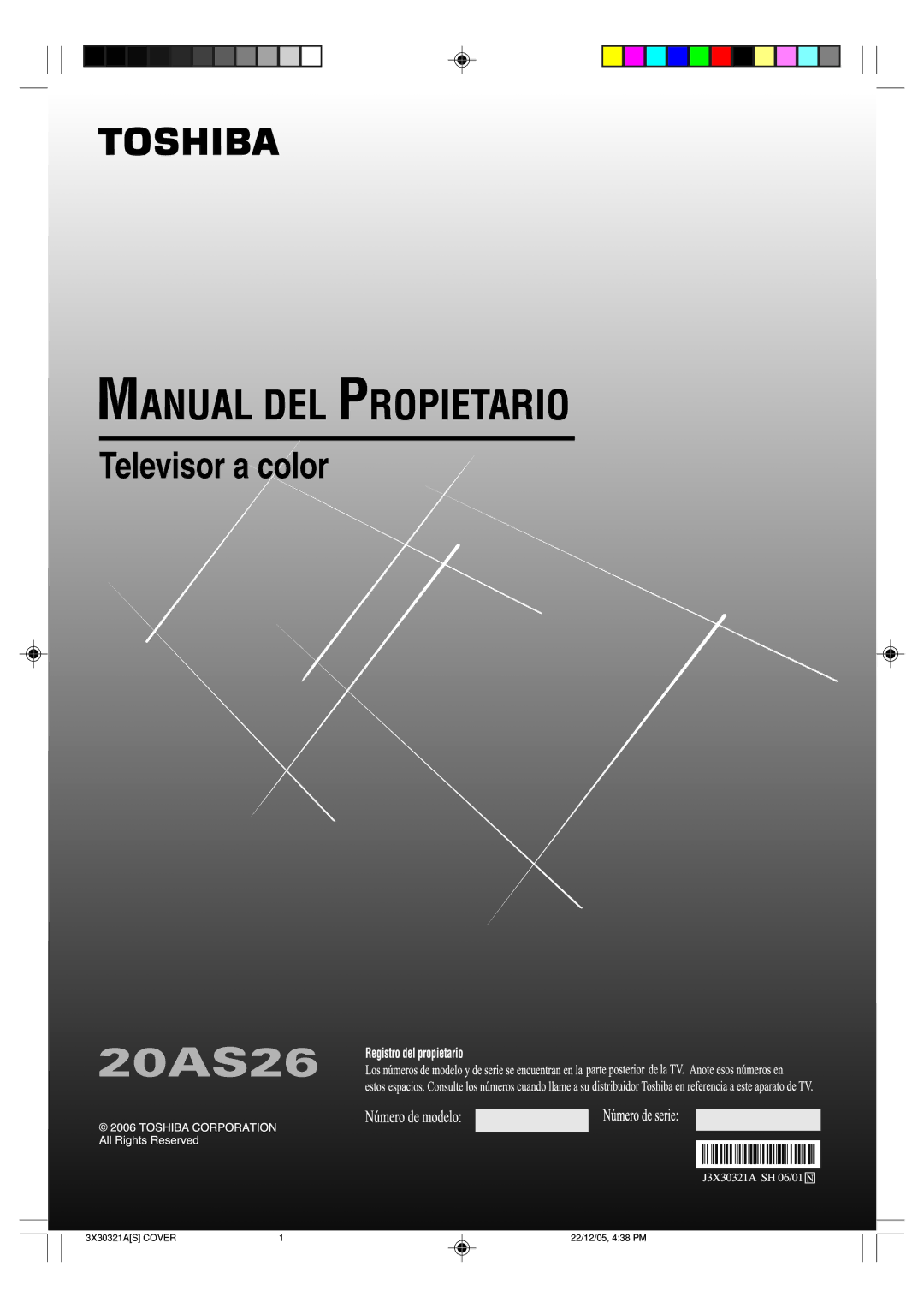 Toshiba 20AS26 manual 3X30321AS Cover 22/12/05, 438 PM 