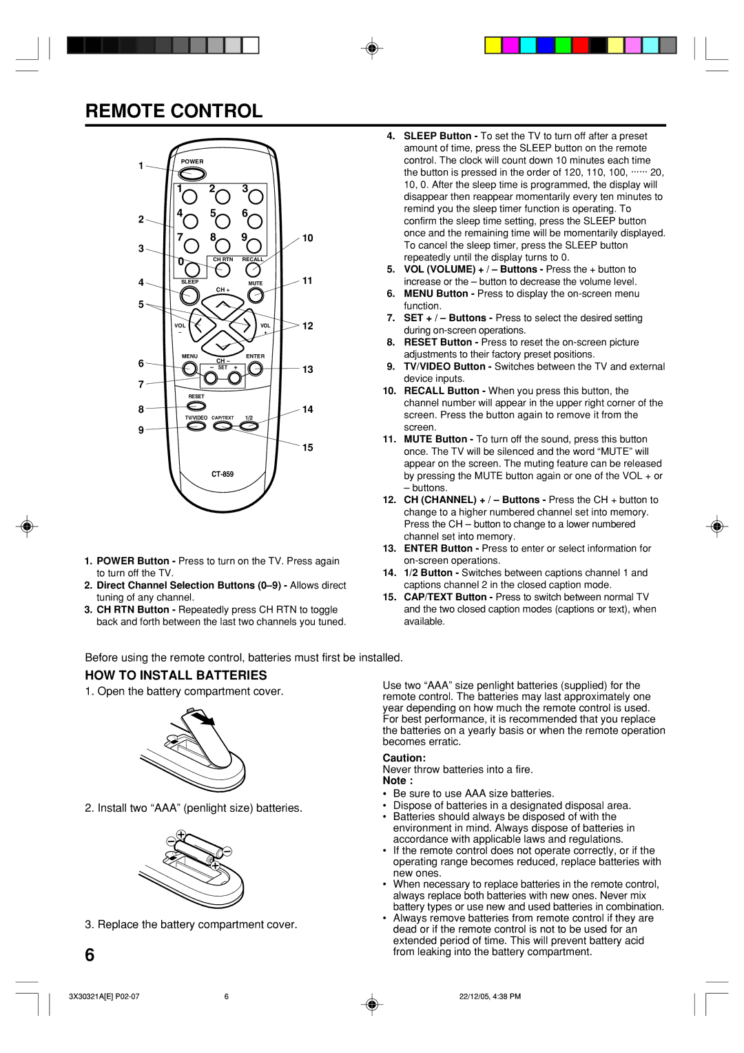 Toshiba 20AS26 manual Remote Control, HOW to Install Batteries, VOL Volume + / Buttons Press the + button to 