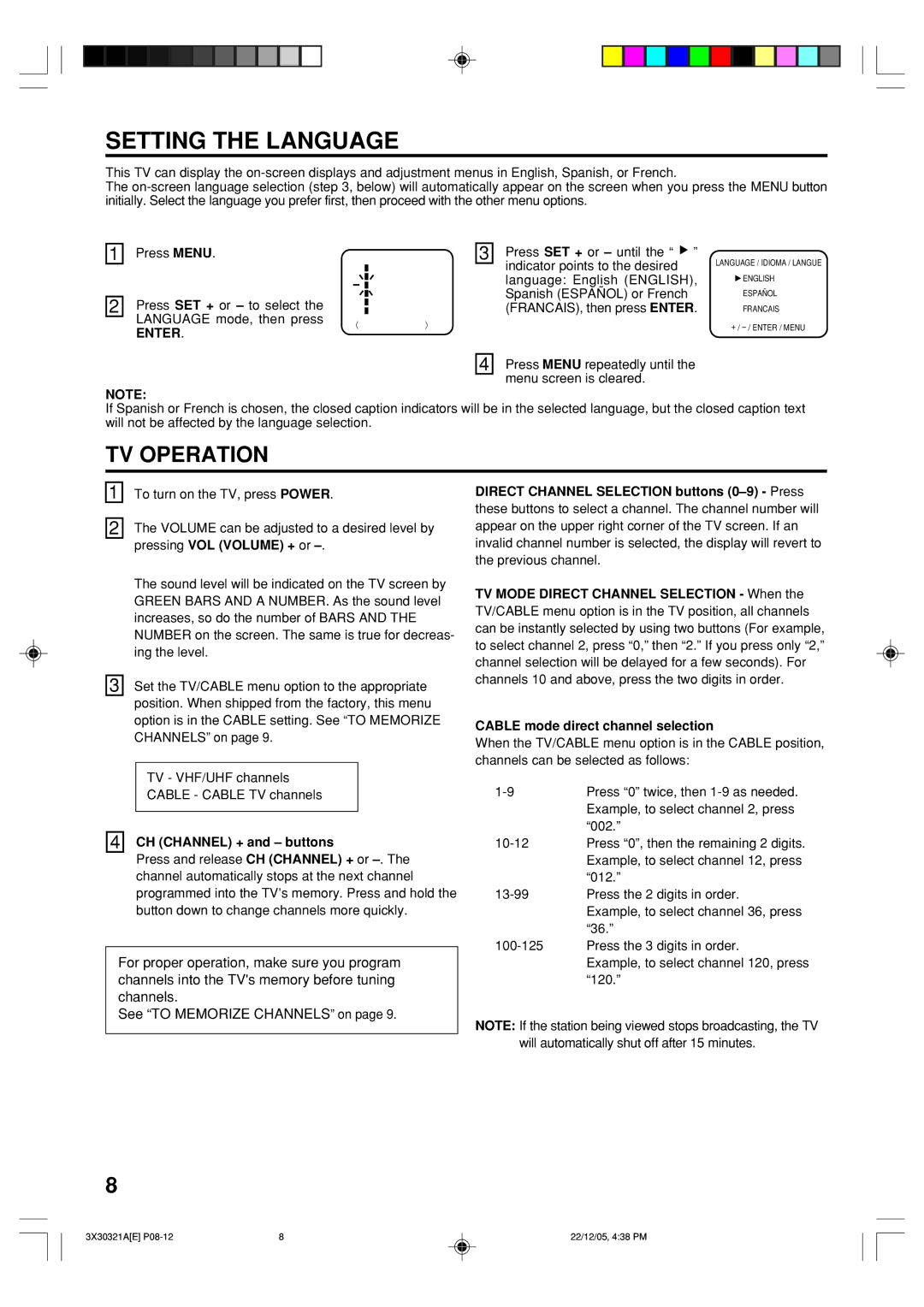 Toshiba 20AS26 manual Setting the Language, Enter 