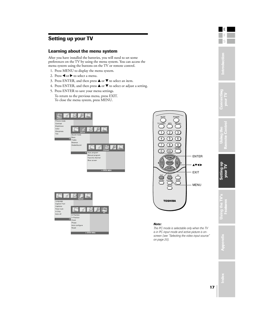 Toshiba 15DL15, 20DL15 owner manual Setting up your TV, Learning about the menu system, Introduction Connecting yourTV 