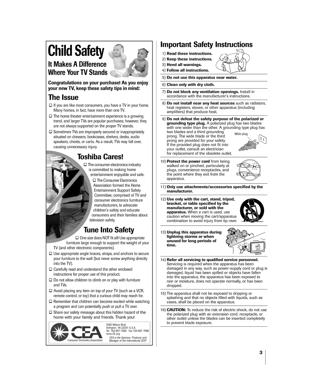 Toshiba 15DL15, 20DL15 owner manual Child Safety 