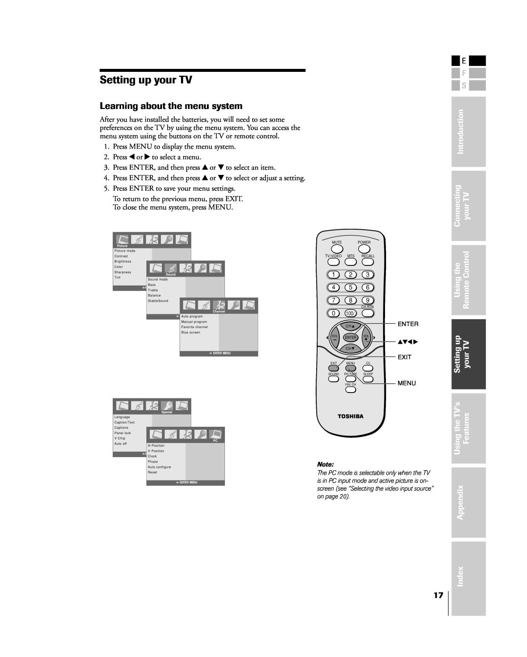 Toshiba 15DL15 Setting up your TV, Learning about the menu system, Introduction, Connecting yourTV, Usingthe, Settingup 