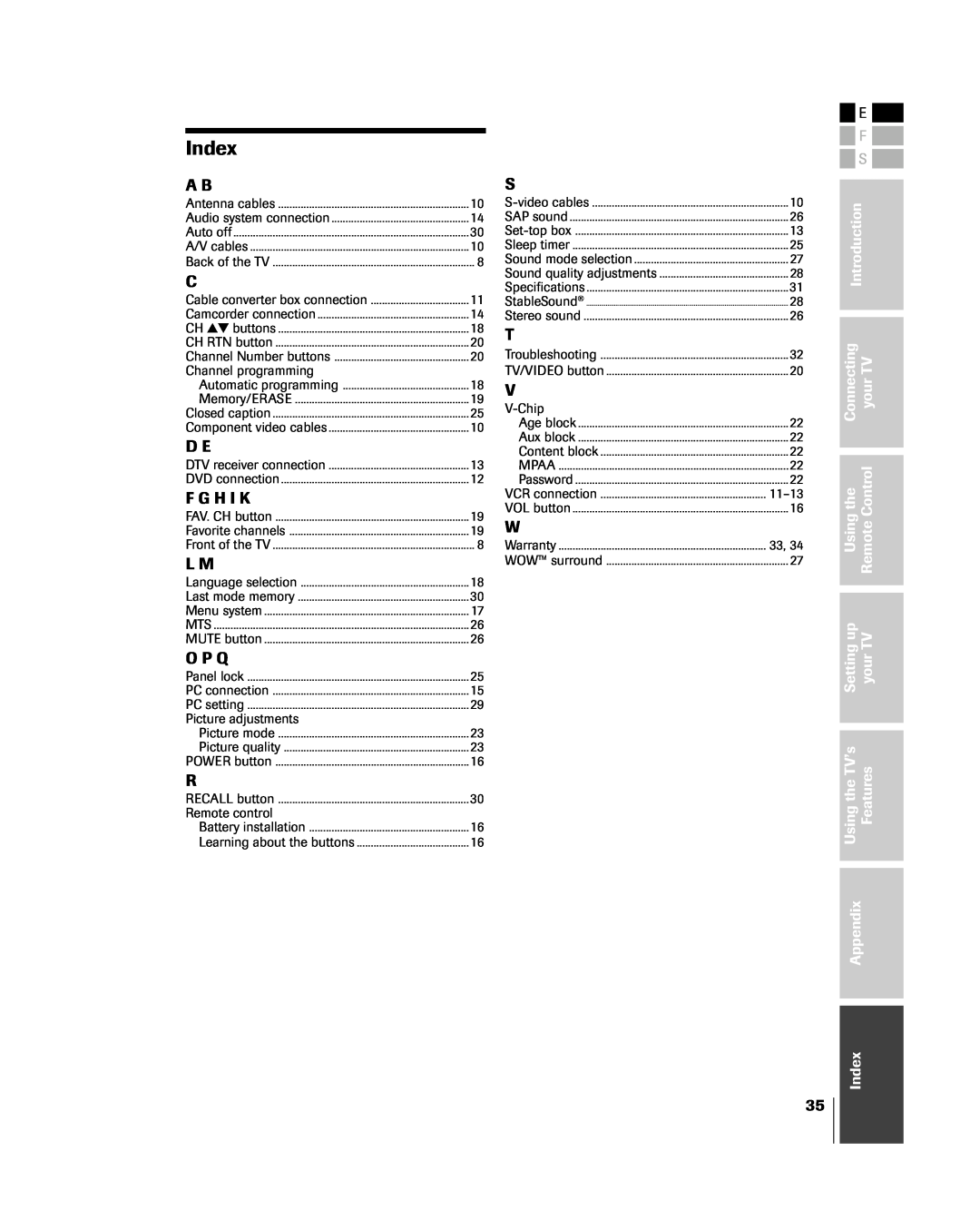 Toshiba 15DL15, 20DL15 owner manual Index 