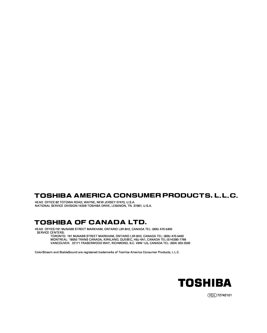 Toshiba 20DL15, 15DL15 owner manual Yc/L 