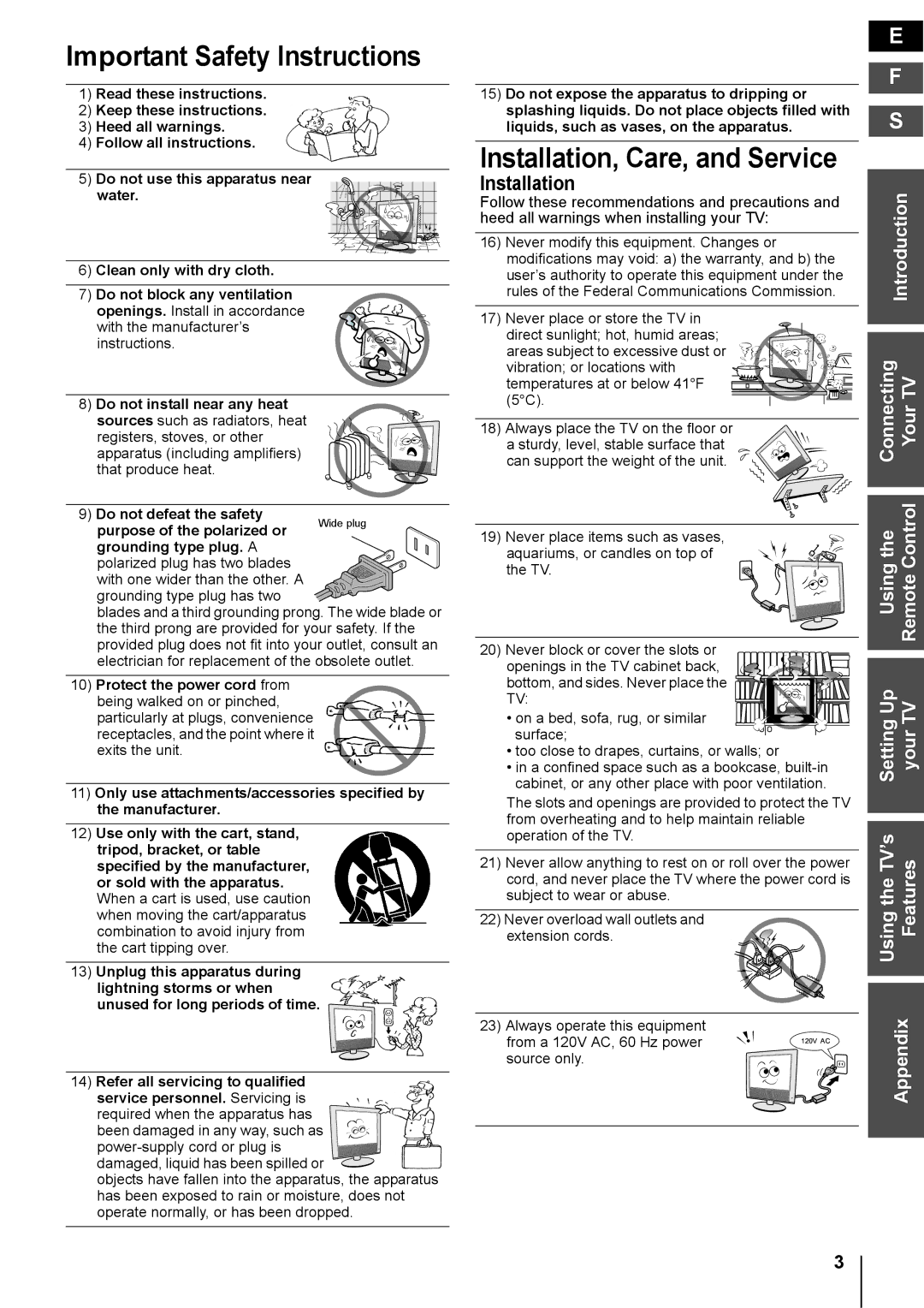 Toshiba 14DL74, 20DL74 owner manual Important Safety Instructions, Installation 