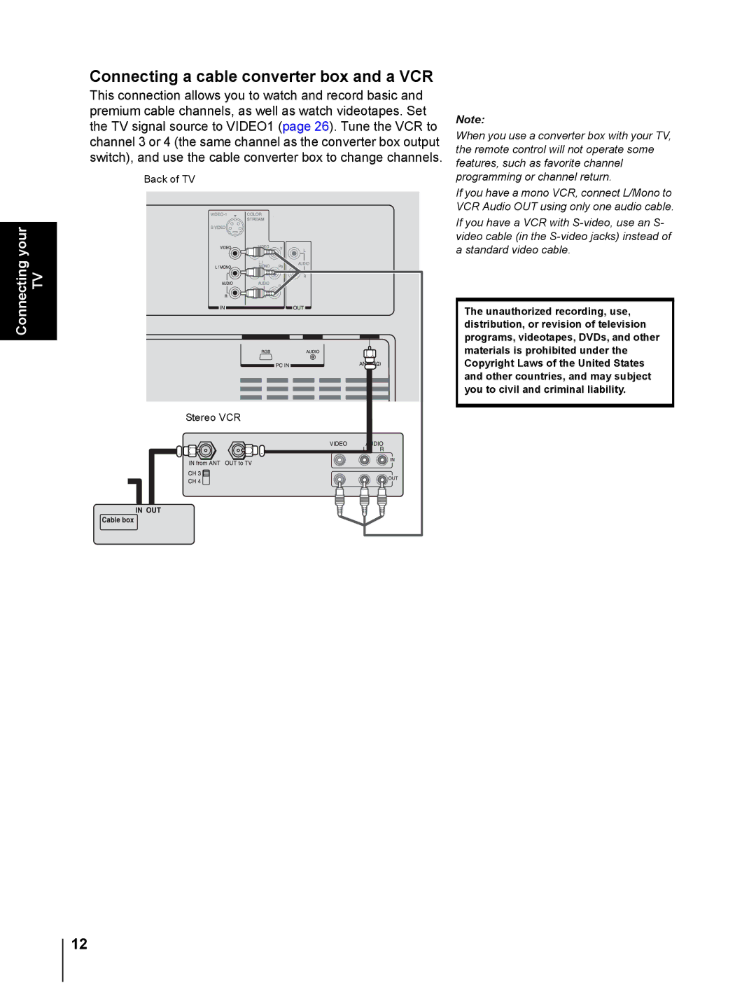 Toshiba 20DL76 owner manual Connecting a cable converter box and a VCR 