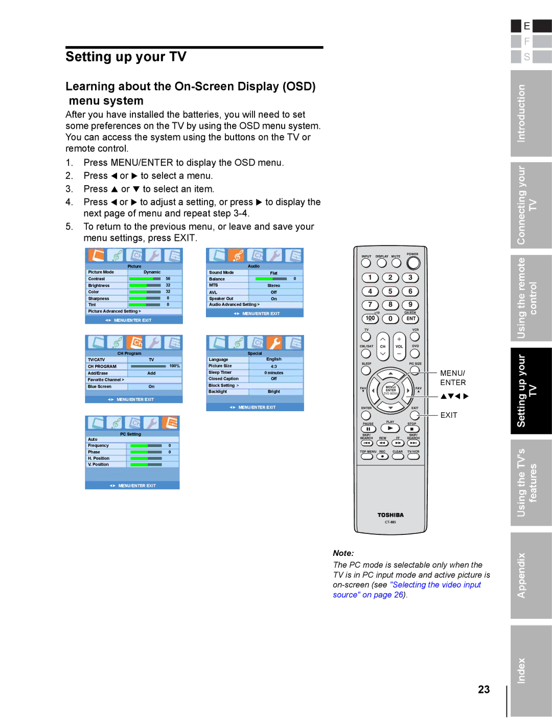 Toshiba 20DL76 owner manual Setting up your TV, Learning about the On-Screen Display OSD menu system 