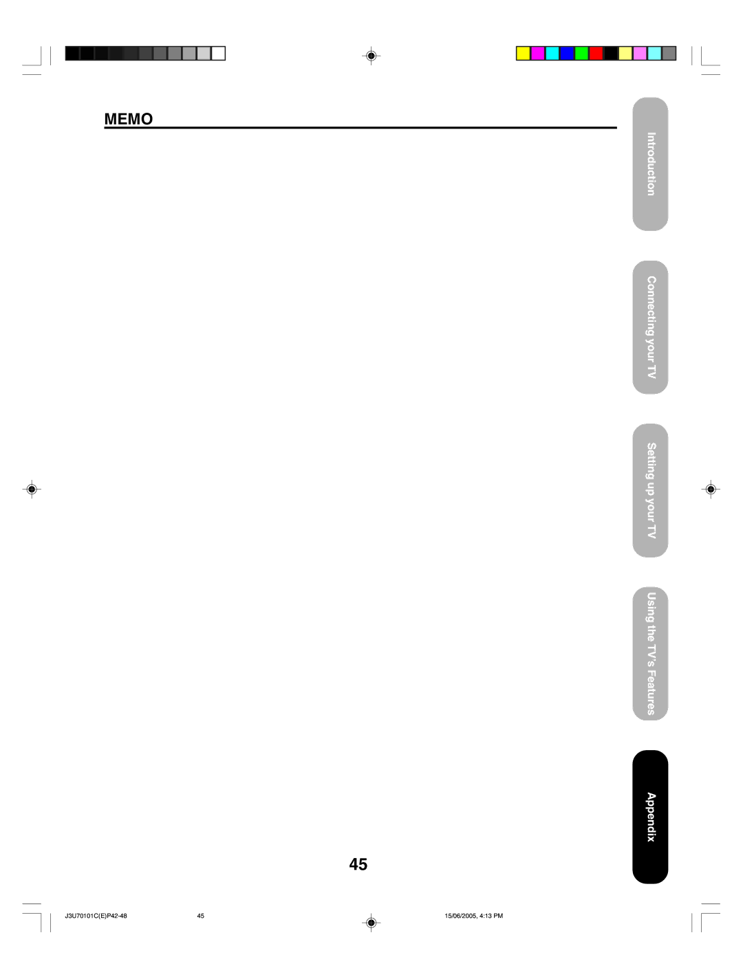 Toshiba 20HL85 appendix Memo, TV’s Features Appendix 