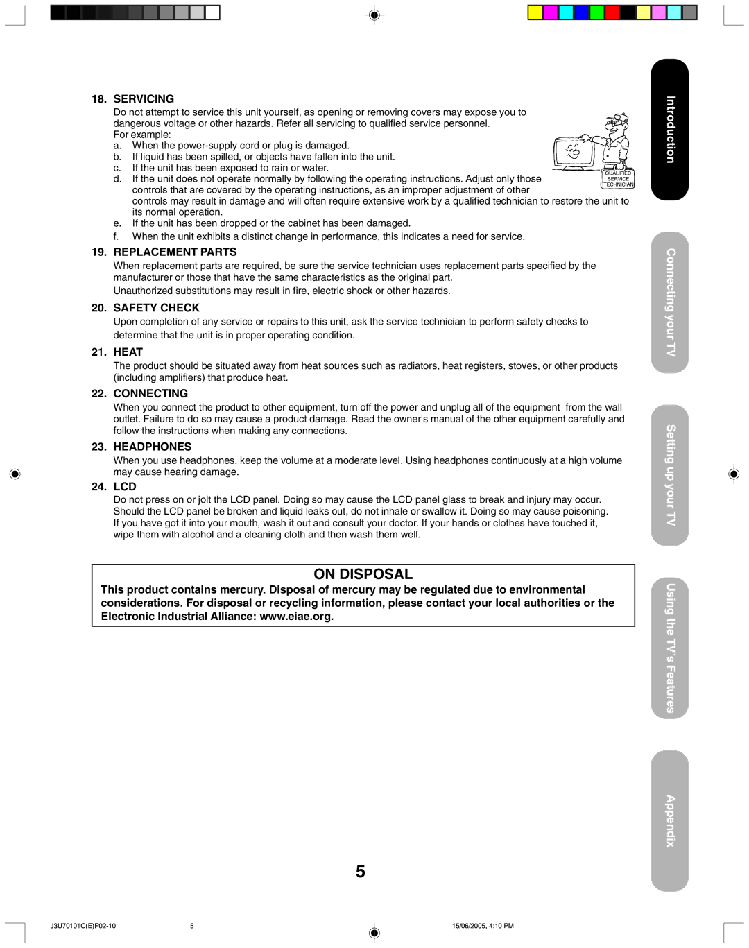 Toshiba 20HL85 appendix Introduction Connecting your TV Setting up your TV, Using the TV’s Features Appendix, Heat, Lcd 