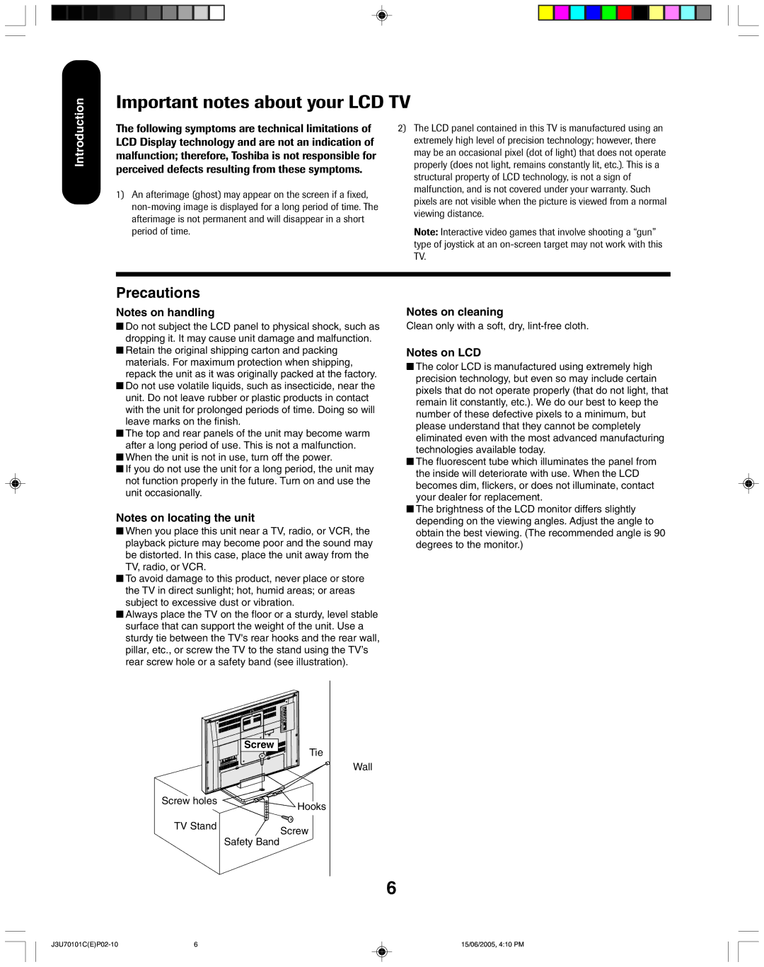 Toshiba 20HL85 appendix Precautions, Screw 