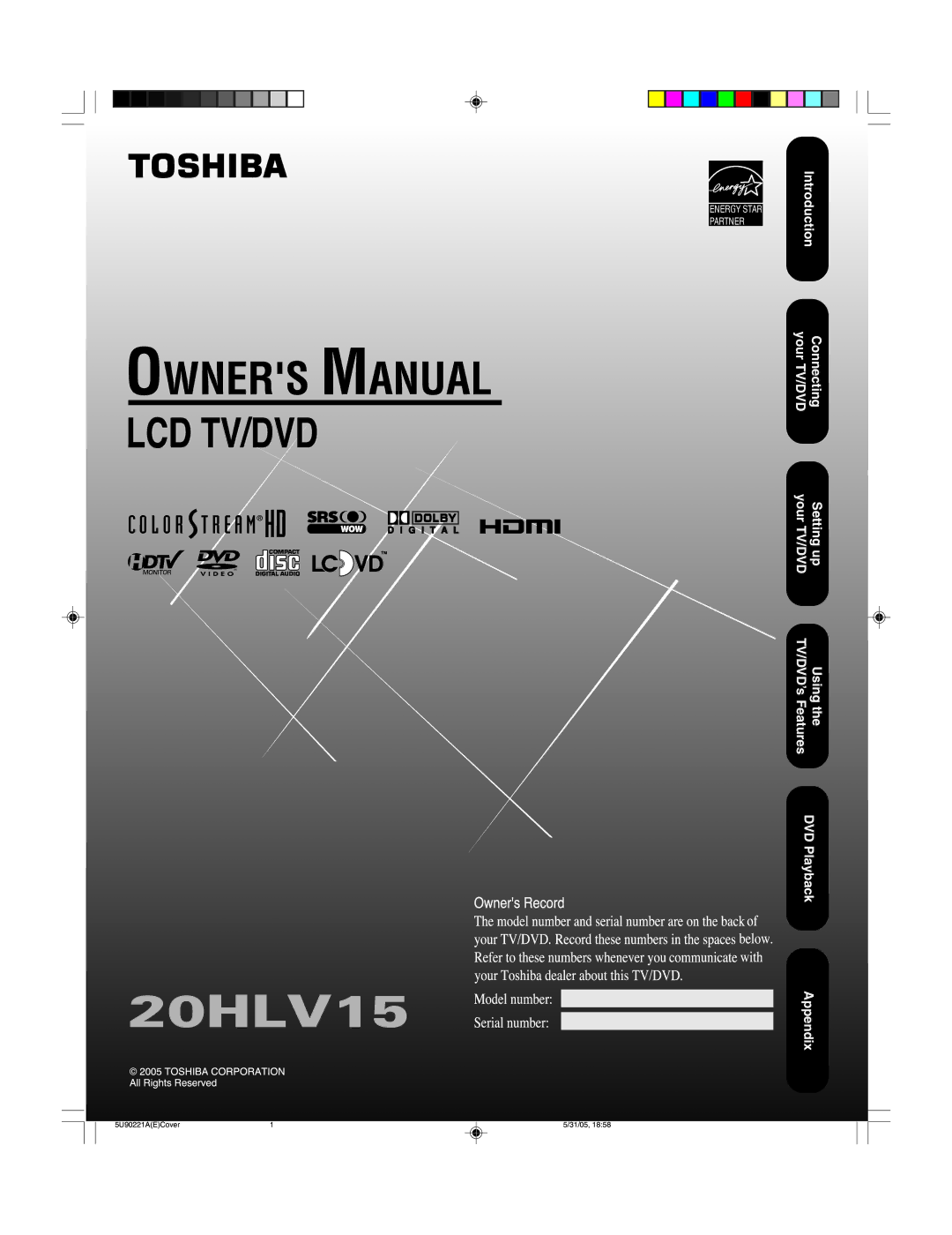 Toshiba 20HLV15 appendix 