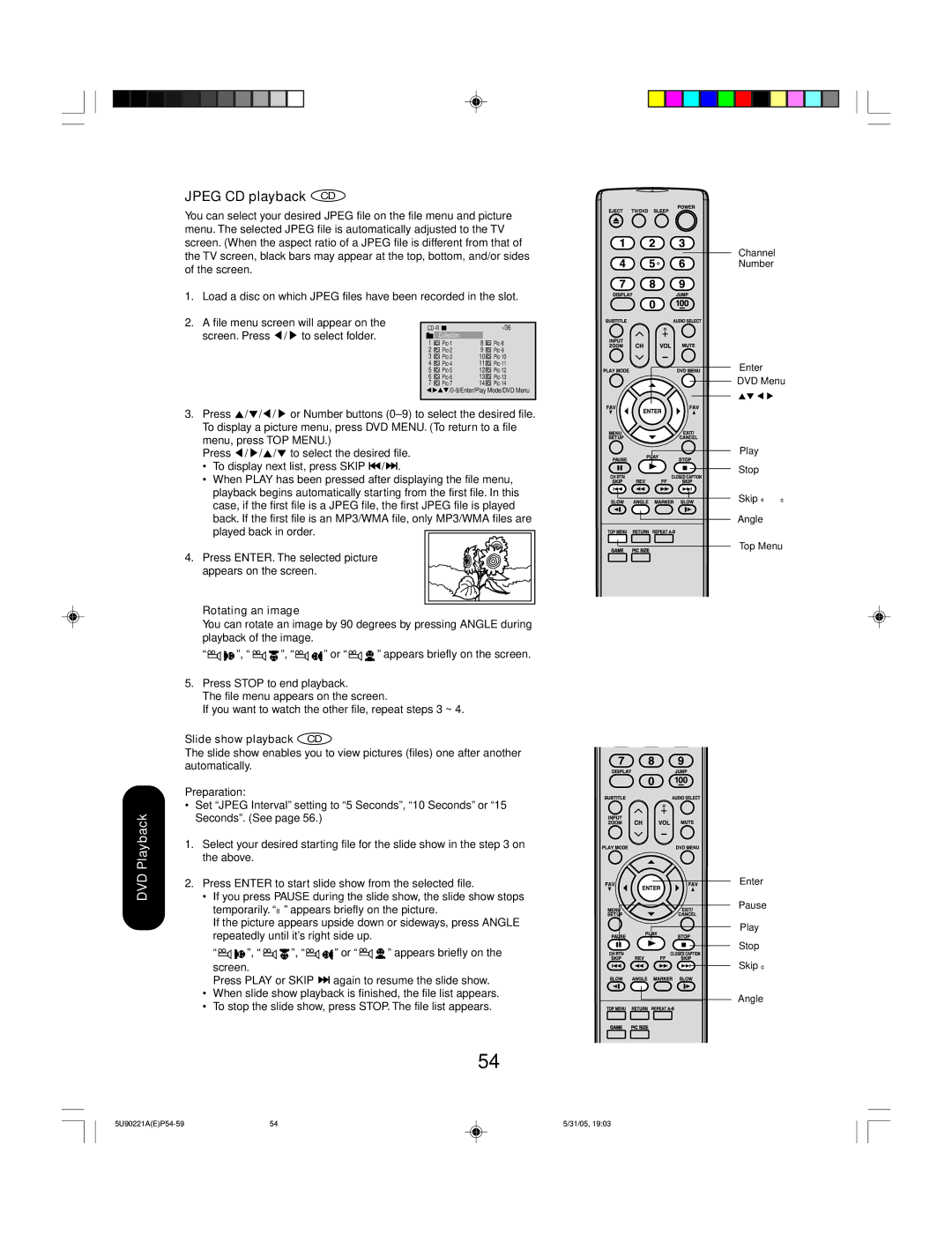 Toshiba 20HLV15 appendix Jpeg CD playback CD, Rotating an image, Slide show playback CD 