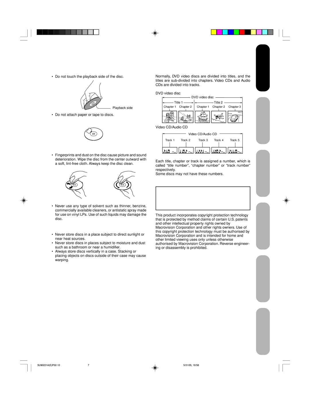 Toshiba 20HLV15 appendix On handling discs, Structure of disc contents, On cleaning discs, On storing discs 