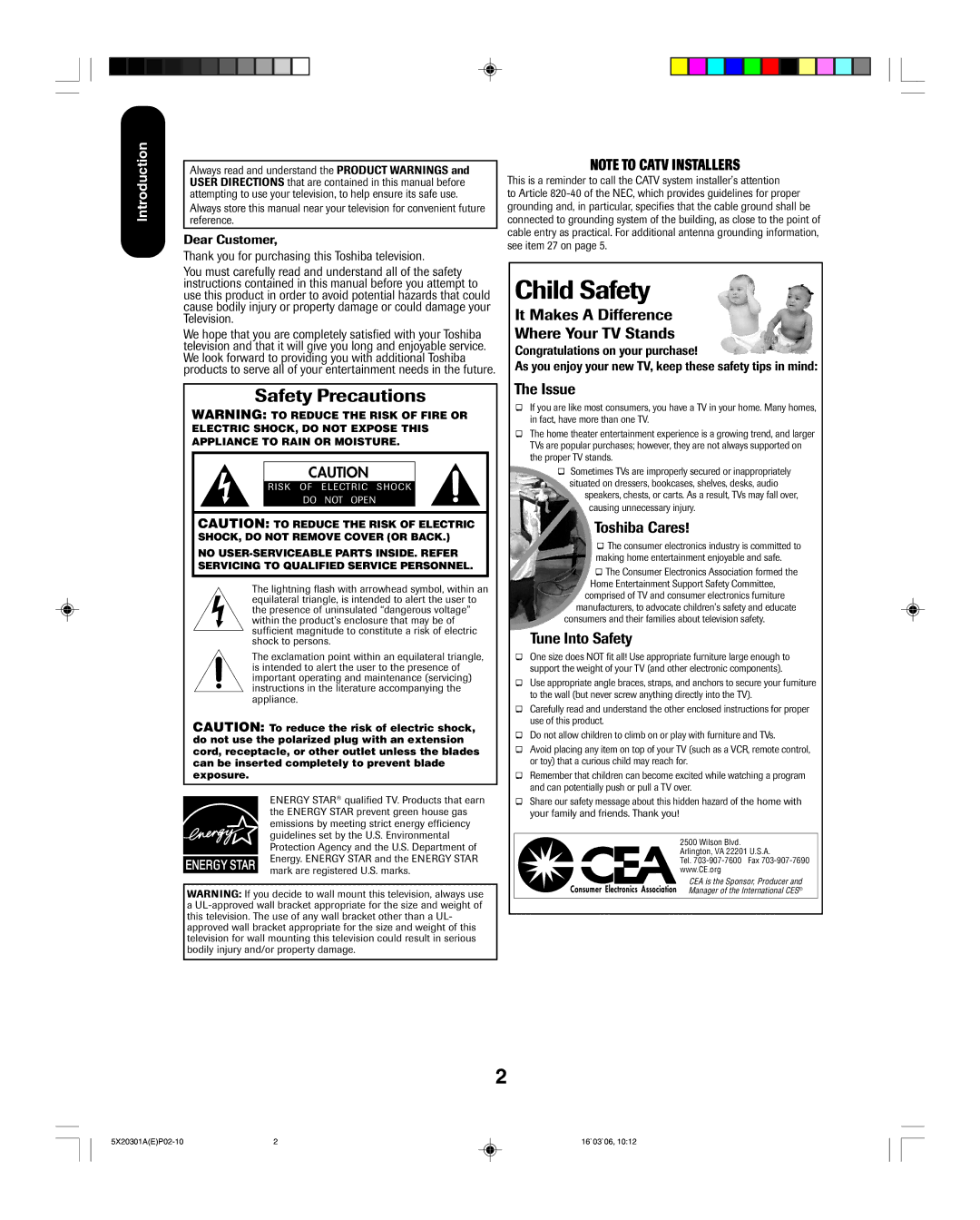 Toshiba 20HLV86 appendix Child Safety 