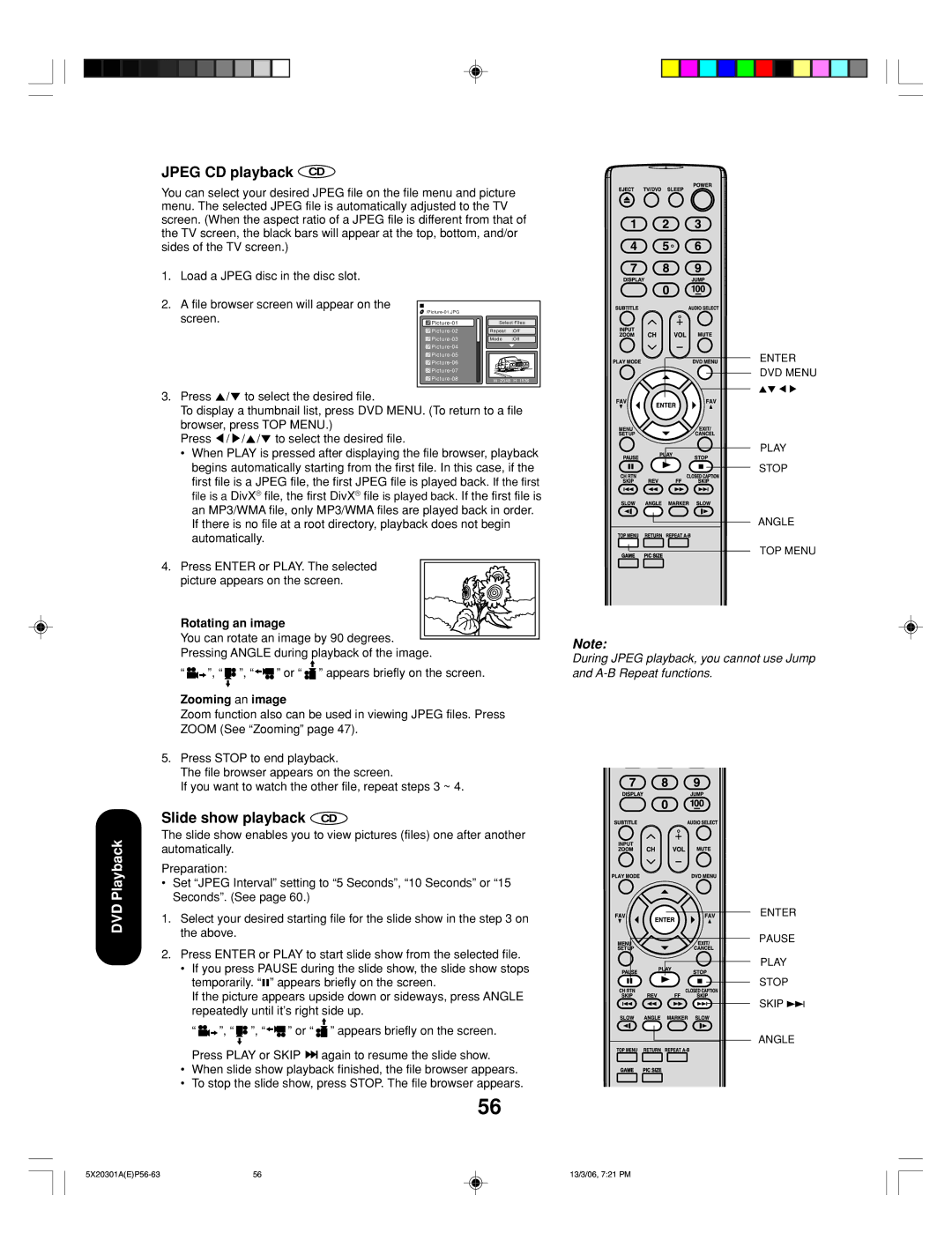 Toshiba 20HLV86 appendix Jpeg CD playback CD, Slide show playback CD, Zooming an image 