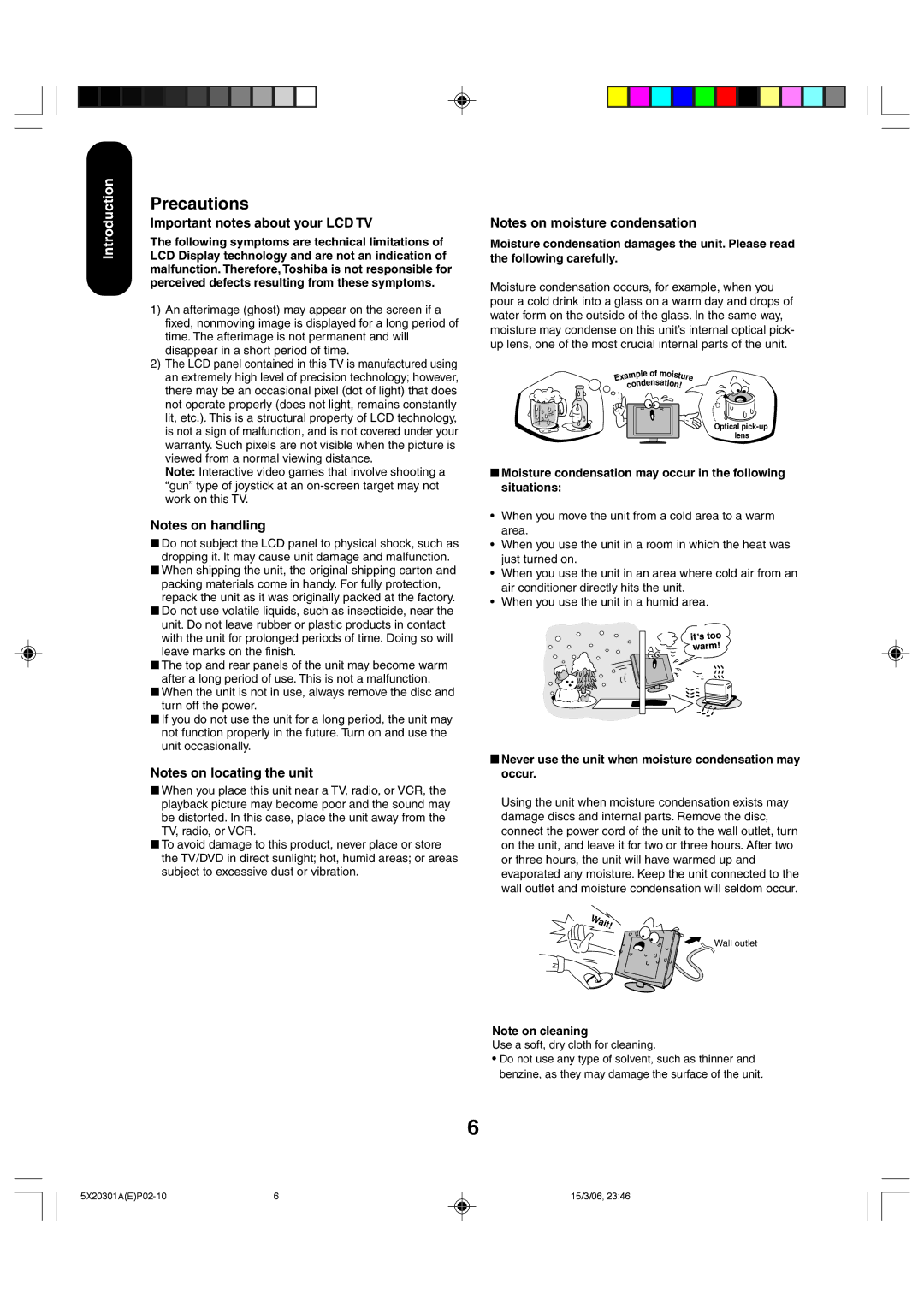 Toshiba 20HLV86 appendix Precautions, Important notes about your LCD TV 