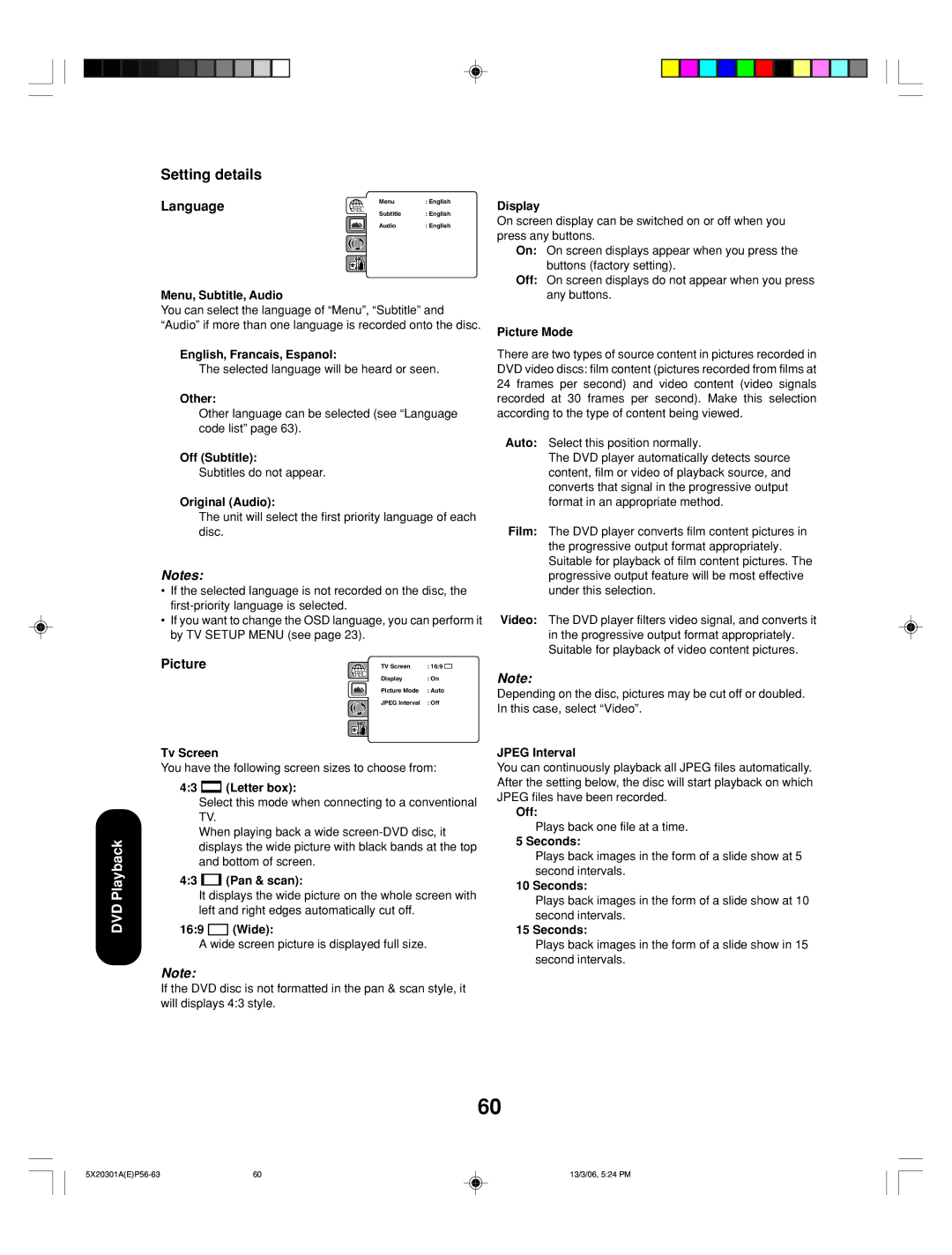 Toshiba 20HLV86 appendix Setting details, Language, Picture 