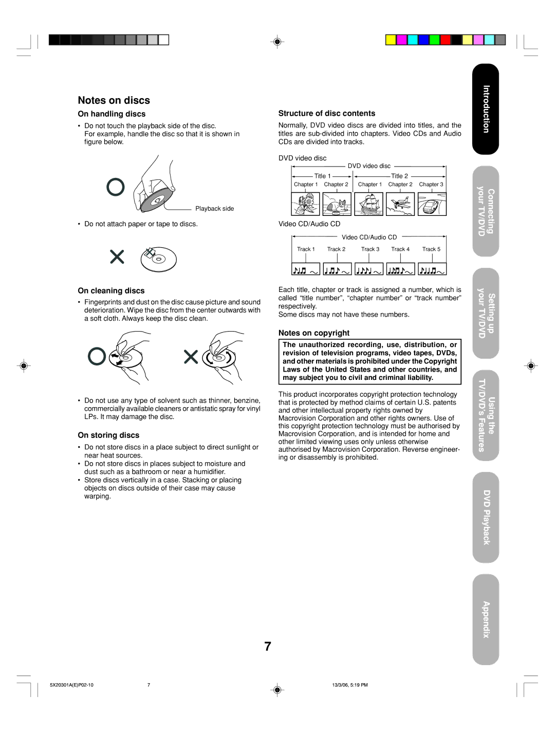 Toshiba 20HLV86 appendix On handling discs, Structure of disc contents, On cleaning discs, On storing discs 