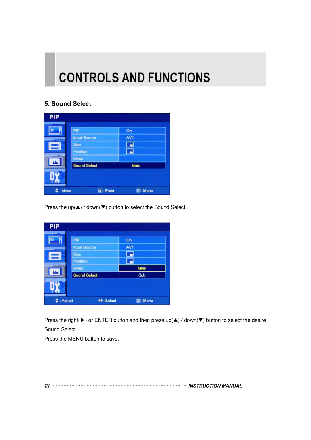 Toshiba 20RTH instruction manual Sound Select 