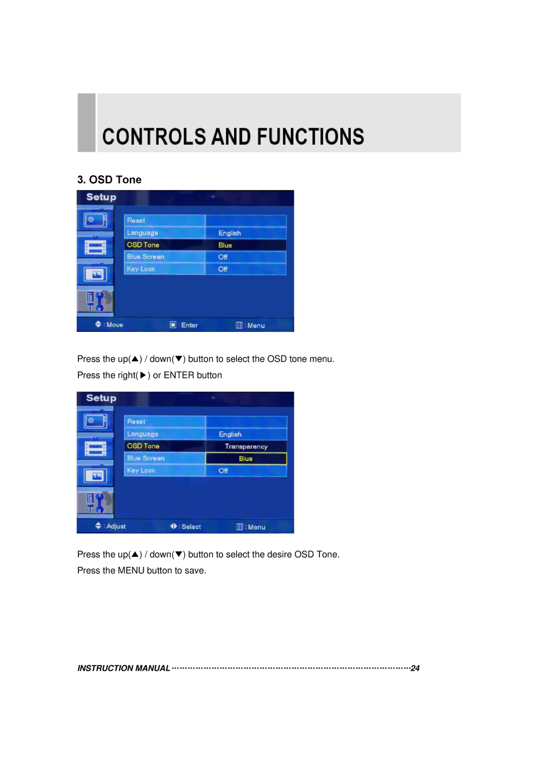 Toshiba 20RTH instruction manual OSD Tone 