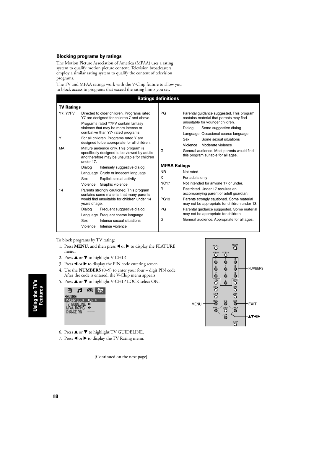 Toshiba 20VL43U, 14VL43U owner manual Blocking programs by ratings, Ratings definitions 