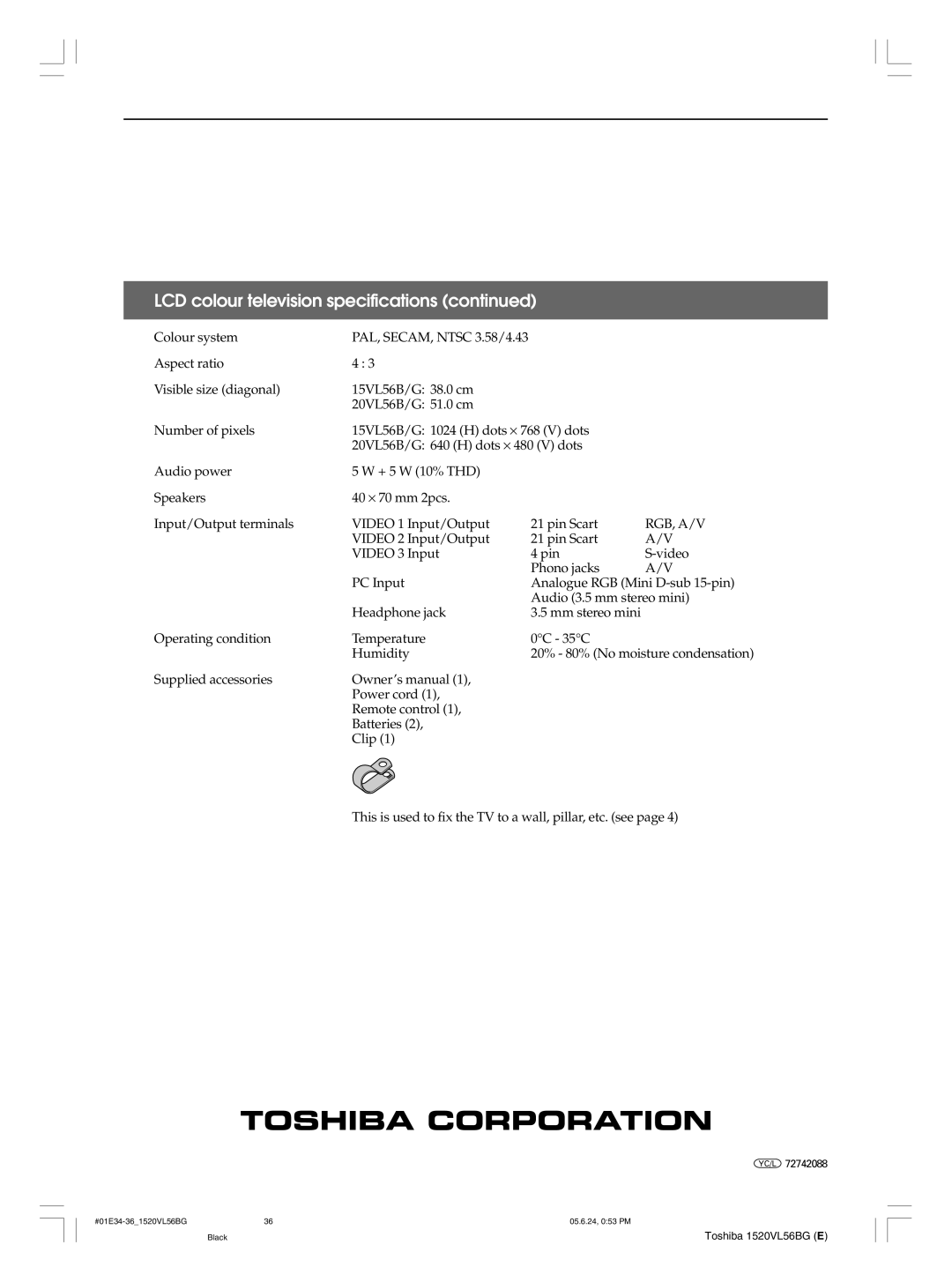 Toshiba 20VL56G, 20VL56B, 15VL56G, 15VL56B owner manual Rgb, A/V 