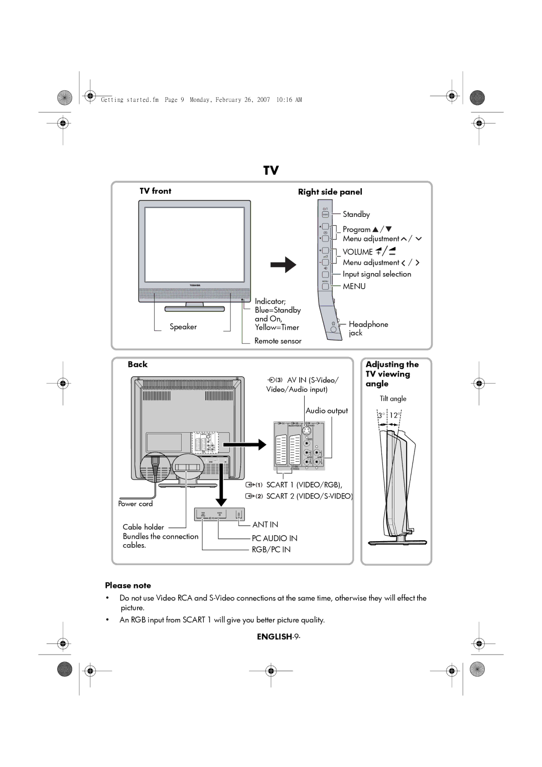 Toshiba 15VL64, 20VL64 manual ENGLISH-9 