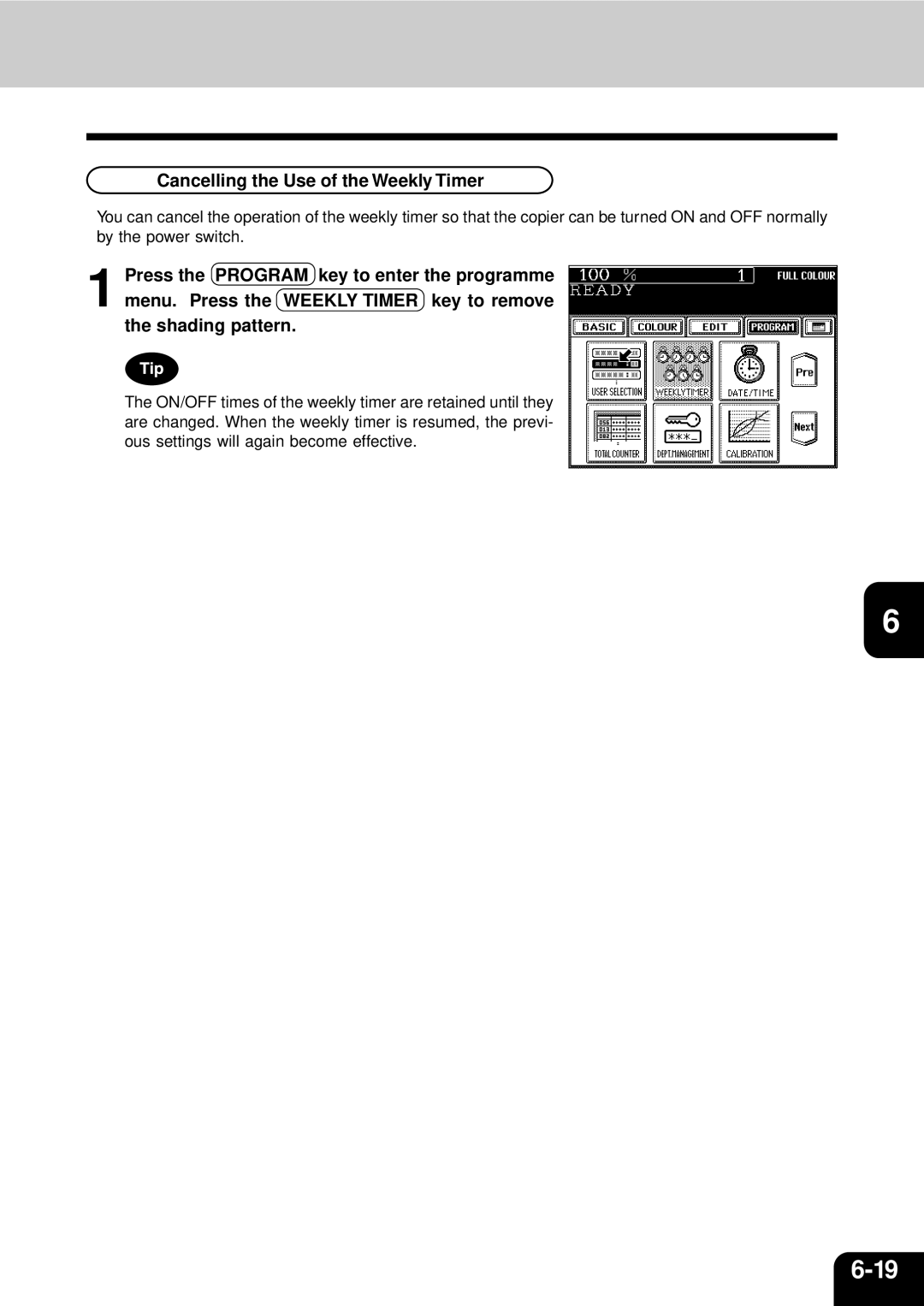 Toshiba 210C manual Cancelling the Use of the Weekly Timer 