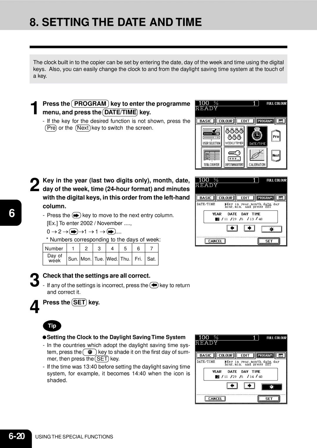 Toshiba 210C manual Setting the Date and Time, Check that the settings are all correct 