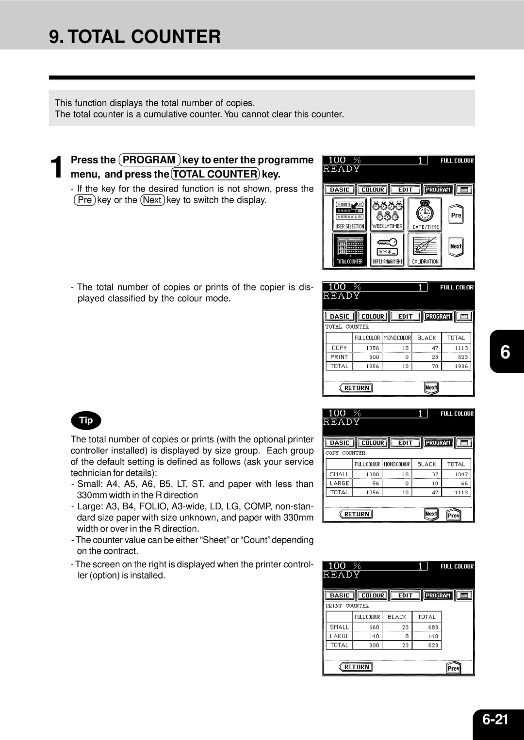 Toshiba 210C manual Total Counter 