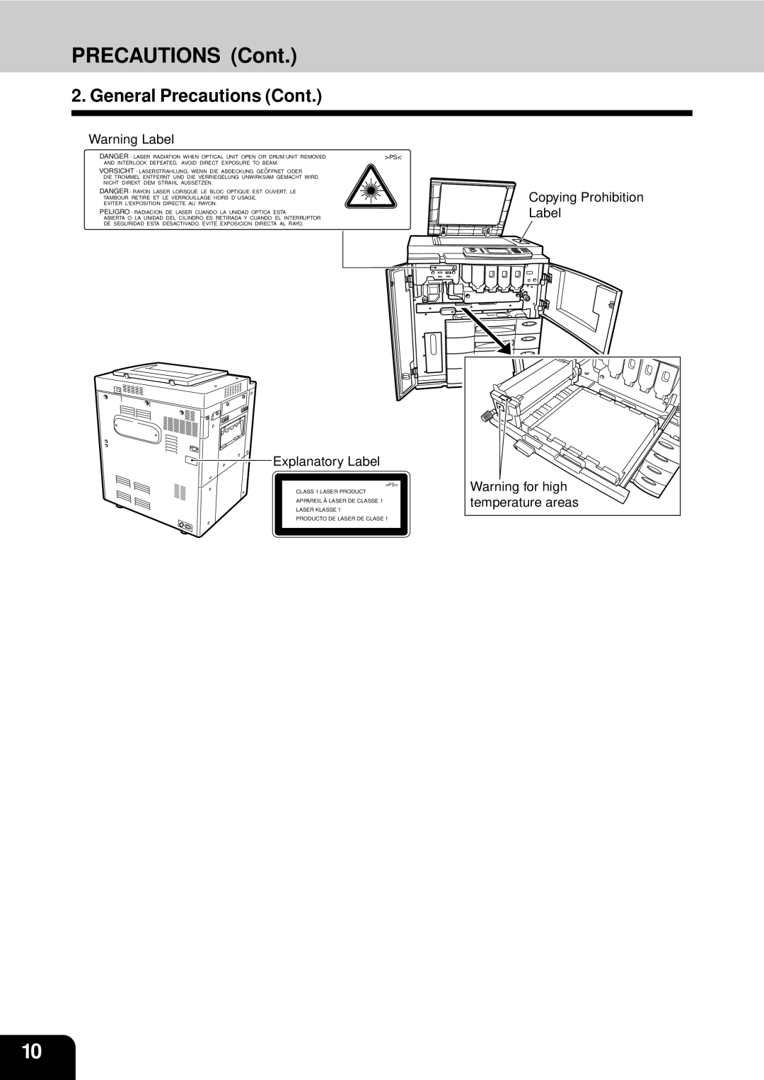 Toshiba 210C manual Precautions, Copying Prohibition Label Explanatory Label 