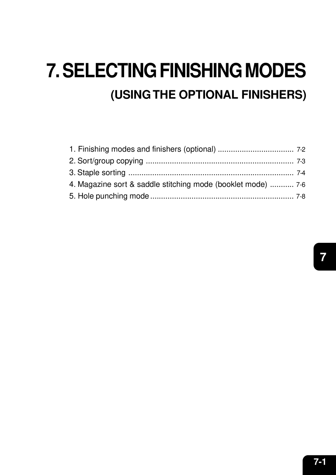 Toshiba 210C manual Selecting Finishing Modes, Using the Optional Finishers 