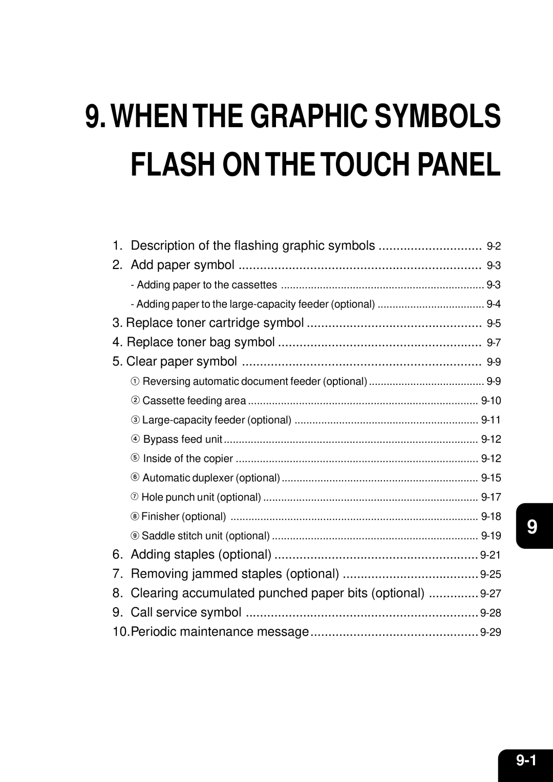 Toshiba 210C manual When the Graphic Symbols Flash on the Touch Panel 