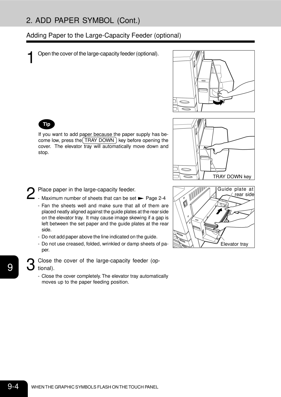 Toshiba 210C manual ADD Paper Symbol, Adding Paper to the Large-Capacity Feeder optional 